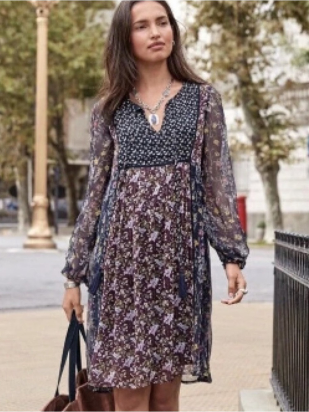 Sundance Mixed Floral Patchwork Boho Tassel Dress SP